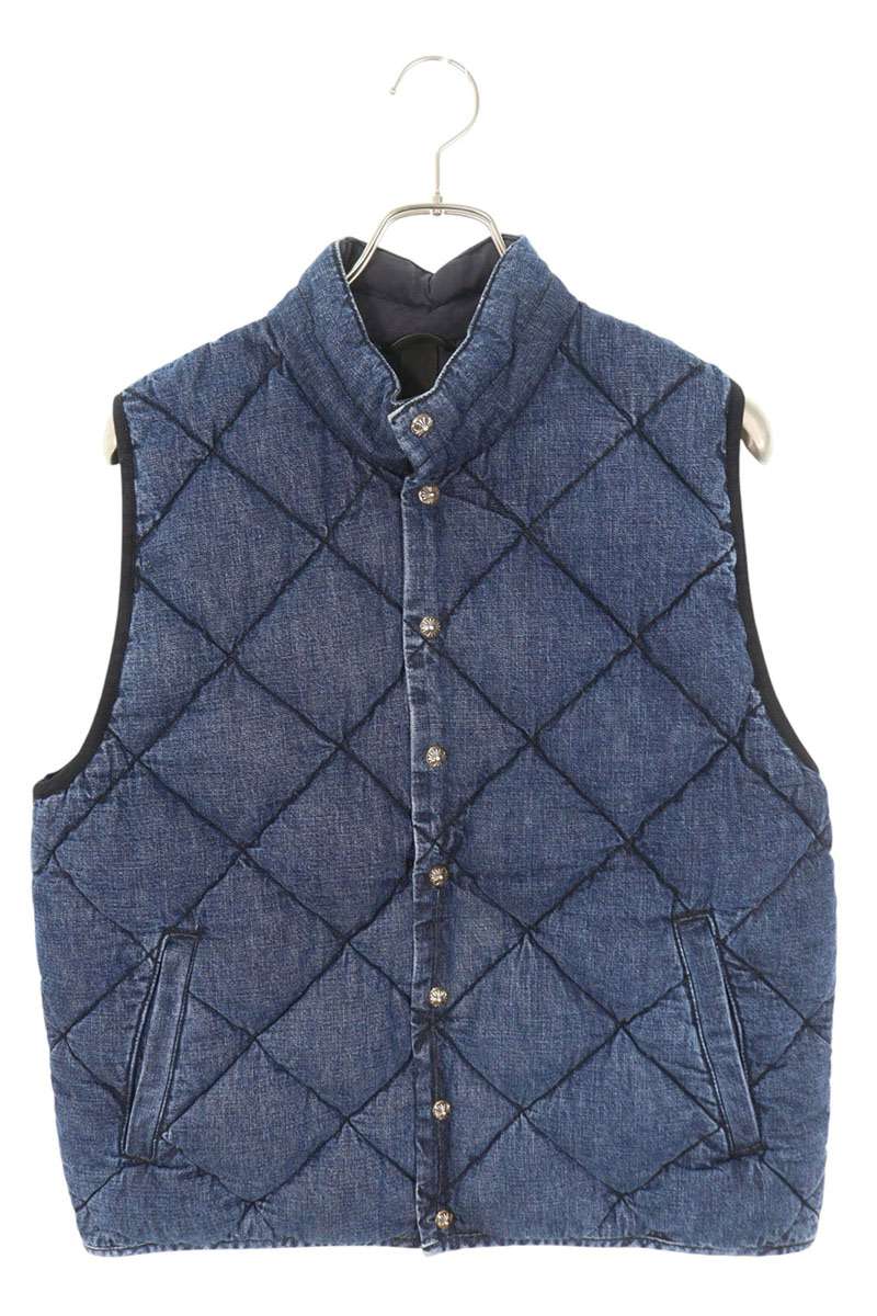 クロムハーツ Chrome Hearts 大きさ:S  TEENAGE KICKS デニムキルティングデニムベスト(インディゴ×しろがね色)【718052】【GZ11】【メンズ】【中古】bb437#rinkan*B