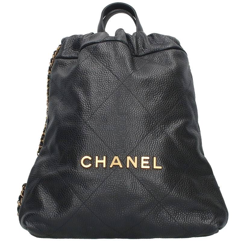 シャネル CHANEL   AS3859 CHANEL22 キャビアスキンチェーンバックパック(黒いこと×ゴールド)【428052】【GZ14】【小物】【中古】bb448#rinkan*B