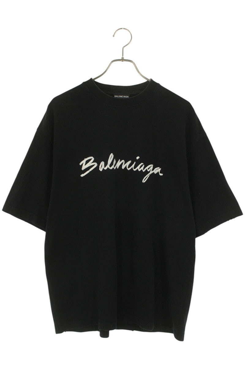 s*3様 BALENCIAGA 黒 プリントロゴTシャツ バレンシアガ 短袖Tシャツ コピー BALENCIAGA逆さまのロゴが