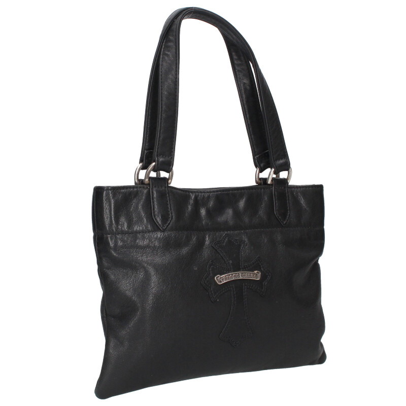 クロムハーツ Chrome Hearts  はりつけ台継ぎ切れ 付け紙付き添い人レザートートバッグ(黒いこと×しろがね色)【828052】【os06】【小物】【中古】bb377#rinkan*B
