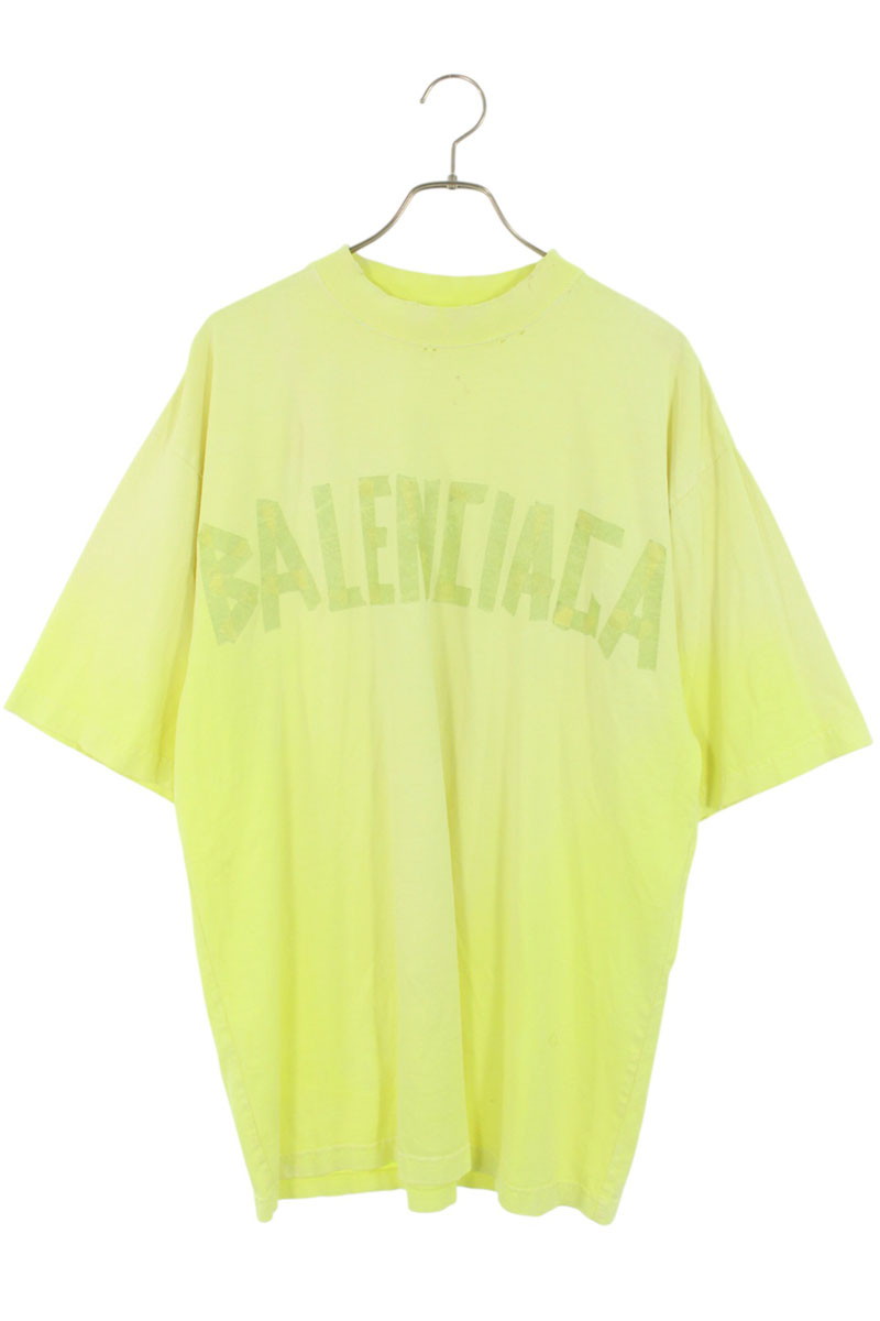 バレンシアガ BALENCIAGA　 サイズ:XS 23SS 739784 TOVA9 テープロゴダメージ加工Tシャツ(イエロー調)【038052】【SB01】【メンズ】【中古】bb295#rinkan*B
