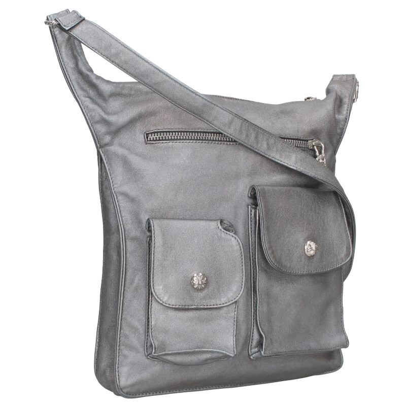 クロムハーツ Chrome Hearts　 F-SLINGER フラップボタンレザーショルダーバッグ(グレー調×シルバー)【109052】【SJ02】【小物】【中古】bb415#rinkan*B