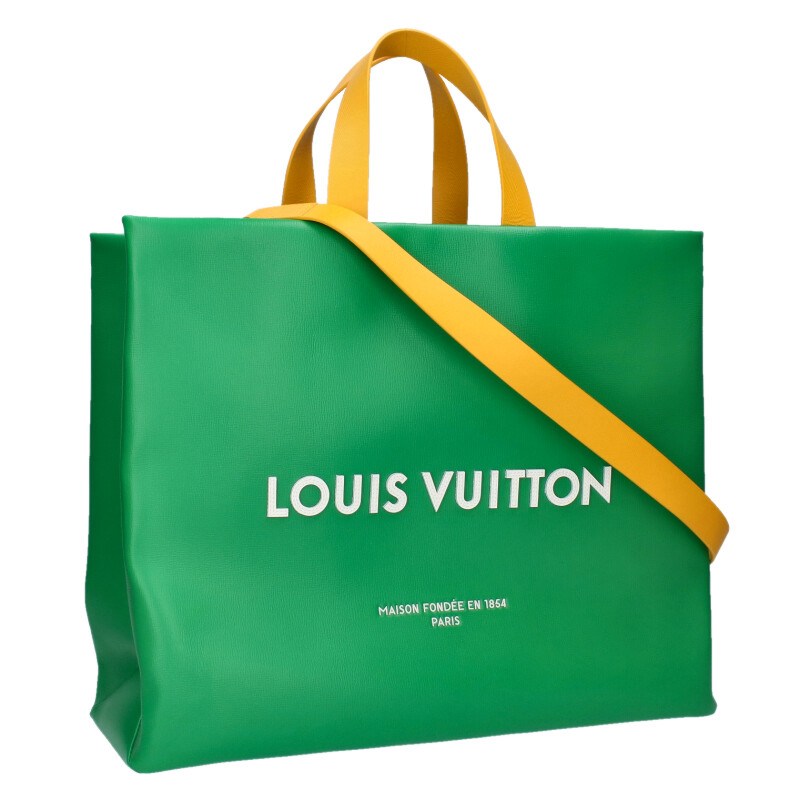 ルイヴィトン LOUISVUITTON 大きさ:MM  M13982 ショッパー･トート MM カウハイドレザートートバッグ(緑であること×黄色)【209052】【OM10】【小物】【中古】bb205#rinkan*S