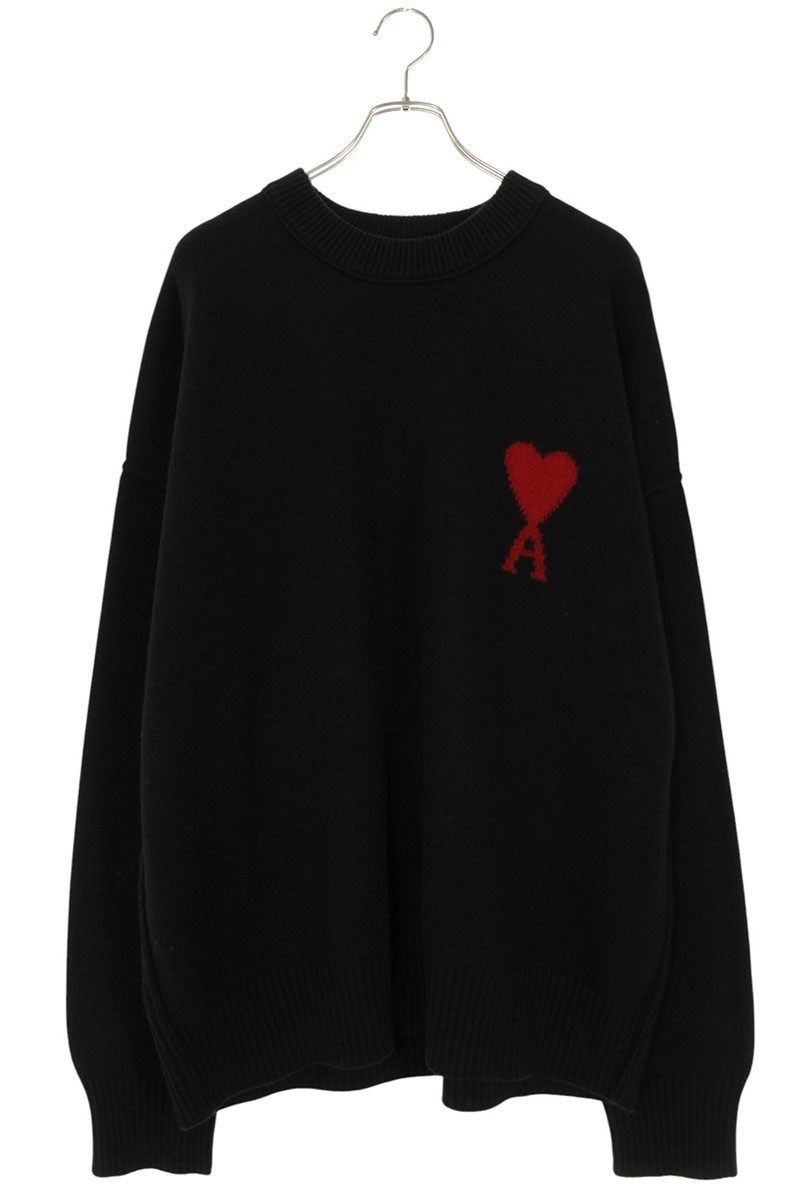 アミアレクサンドルマテュッシ AMI Alexandre Mattiussi　 サイズ:XXL 25AW UKS838 ハートA刺繍クルーネックニット(ブラック×レッド)【209052】【OM10】【メンズ】【新古品】bb78#rinkan*N