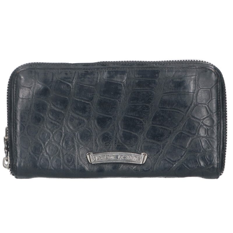 クロムハーツ Chrome Hearts   REC F ZIP ALLIGATOR アリゲーター ラウンドジップアリゲーターレザー金入れ(黒いこと×しろがね色)【019052】【SS07】【小物】【中古】bb87#rinkan*B