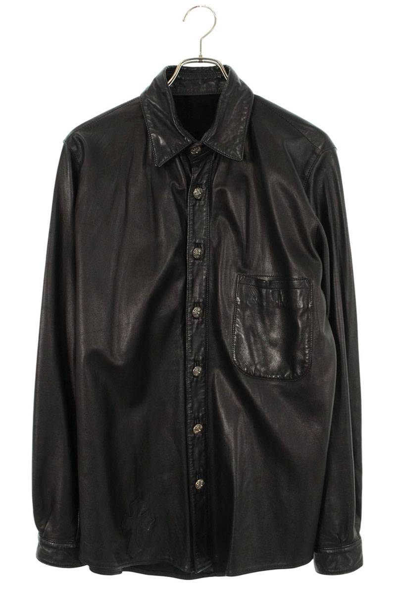 Chrome Heartsブラウンレザーシャツ 袖切り落としてあります