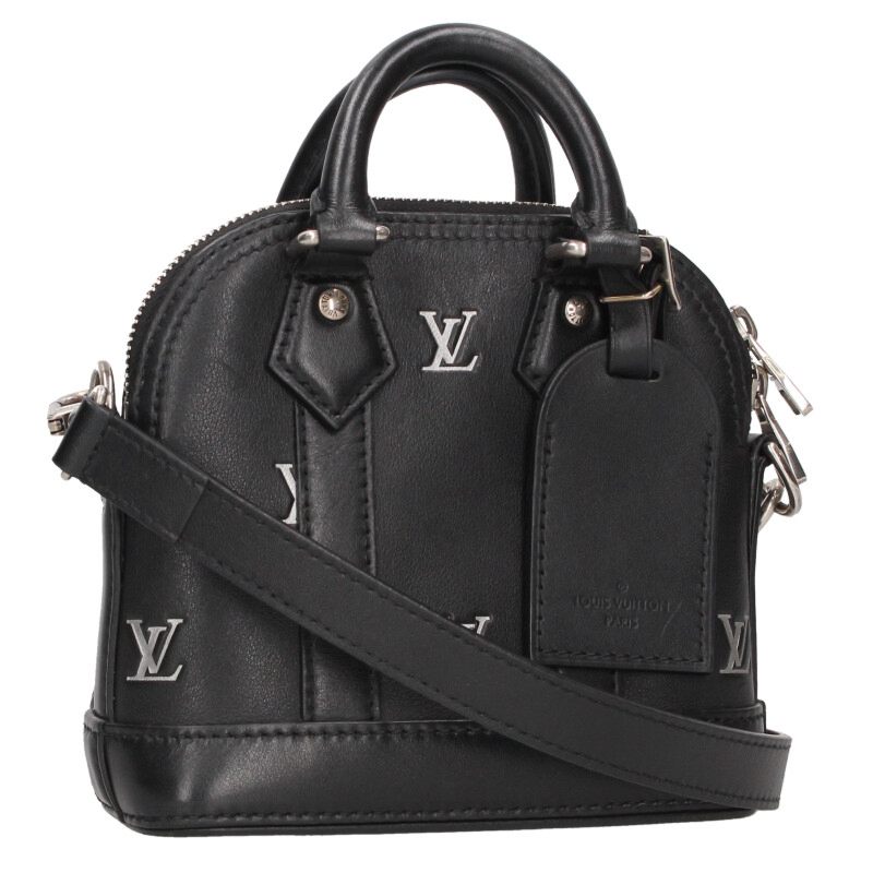 ルイヴィトン LOUISVUITTON　 M83184 ナノ・アルマ ロゴ2WAYショルダーバッグ(ブラック&times;ホワイト)【319052】【GZ14】【小物】【中古】bb389#rinkan*C｜RINKAN