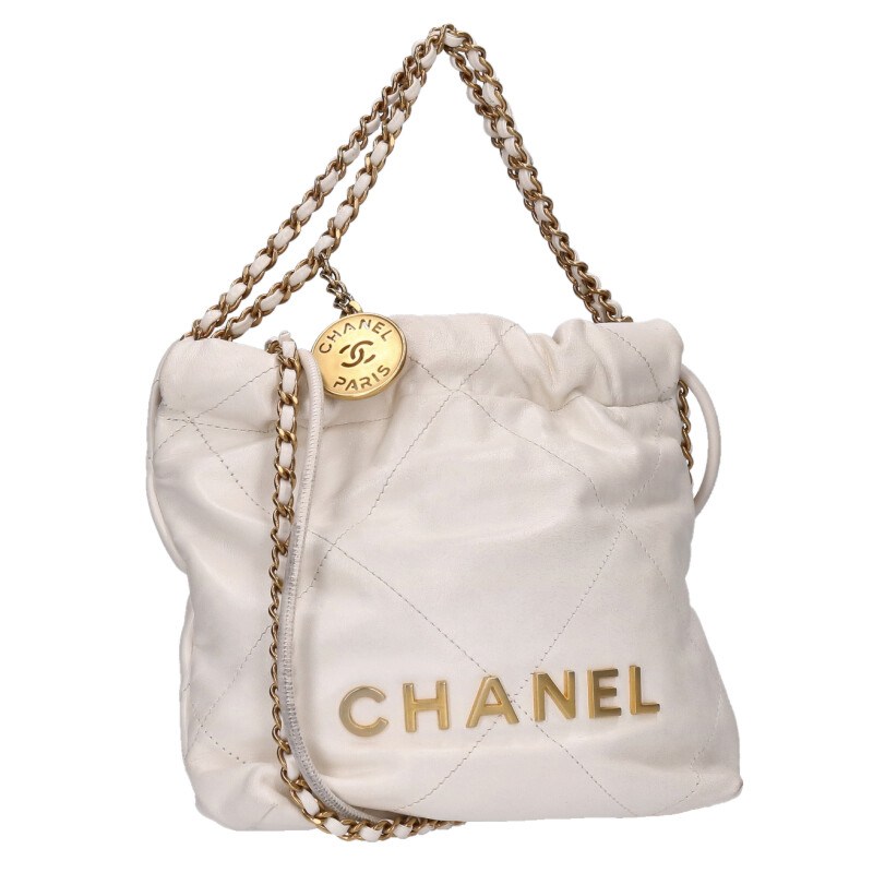 シャネル CHANEL   シャネル22 ラムスキンチェーンレザーショルダーバッグ(白いこと×ゴールド)【620152】【SS13】【小物】【中古】bb17#rinkan*B
