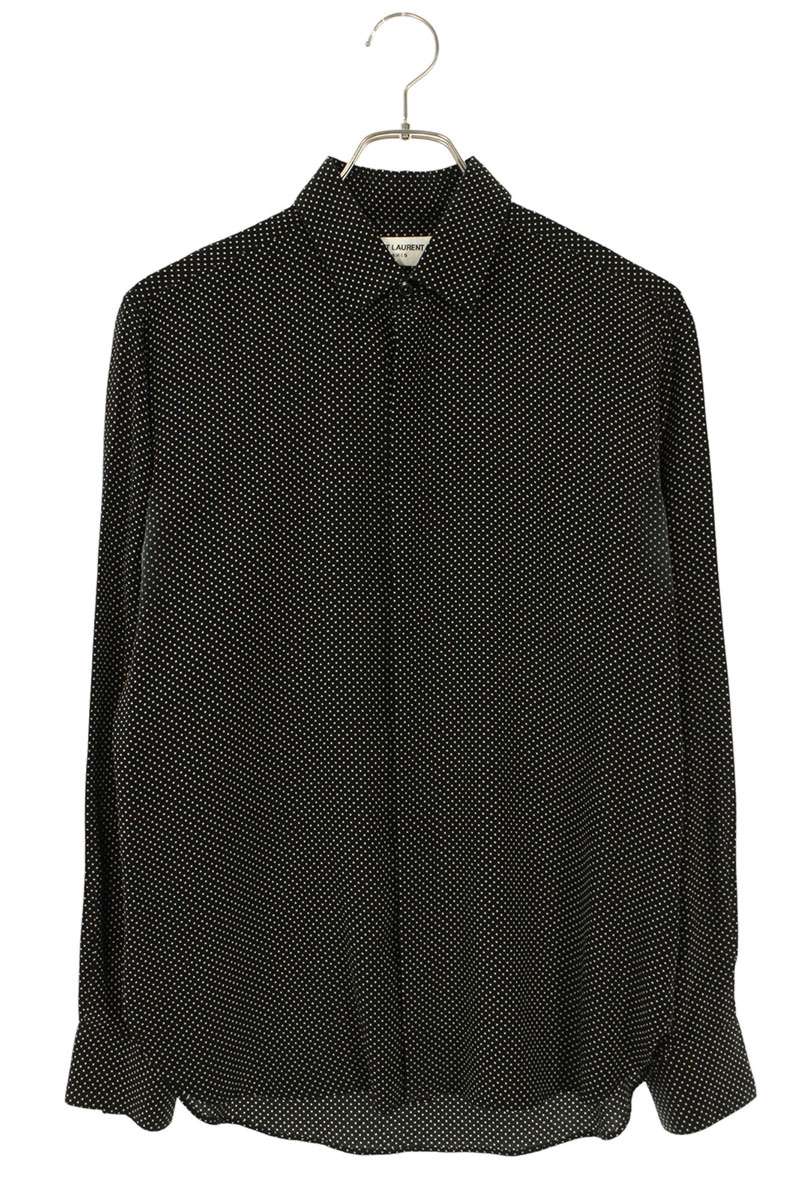 サンローランパリ SAINT LAURENT PARIS　 サイズ:36 646850 Y301W ドット柄シルク長袖シャツ(ブラック)【029052】【BS55】【メンズ】【中古】bb420#rinkan*D