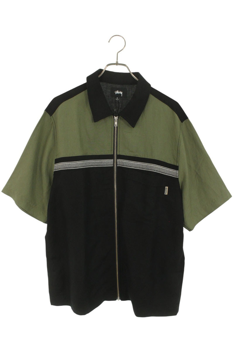 ステューシー STUSSY 大きさ:M ジップアップ半袖プルオーバー(黒いこと×カーキ)【914062】【SB01】【メンズ】【中古】bb33#rinkan*A
