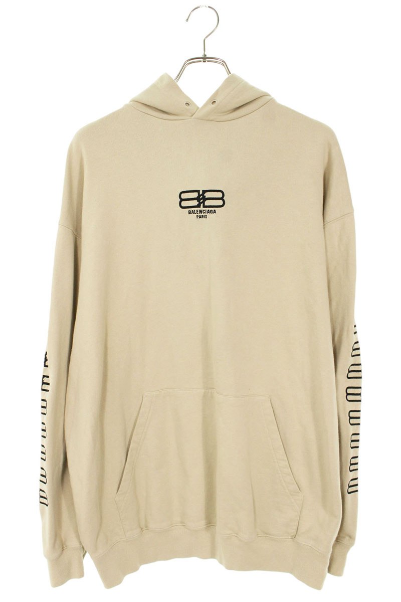 バレンシアガ BALENCIAGA　 サイズ:XXS 570811 TMVG6 BBロゴ刺繍プルオーバーパーカー(ベージュ)【819052】【SB01】【メンズ】【中古】bb187#rinkan*B