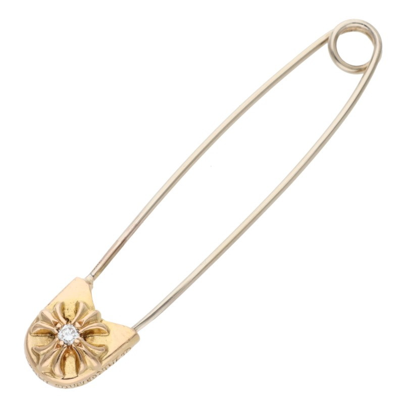 クロムハーツ Chrome Hearts　 22K SAFETY PIN L DIA 22Kラージセーフティピン 1ダイヤ ゴールドネックレストップ(イエローゴールド×クリア 6.34g)【129052】【OS06】【小物】【中古】bb389#rinkan*B 351,351円