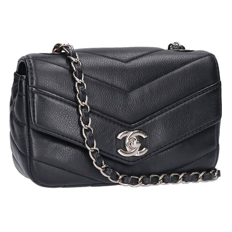 シャネル CHANEL   シェブロン Vステッチチェーンショルダーバッグ(黒いこと×しろがね色)【229052】【SB01】【小物】【中古】bb459#rinkan*B