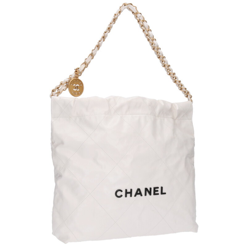シャネル CHANEL　 シャネル22 シャイニーカーフチェーンショルダーバッグ(ホワイト×ゴールド)【329052】【SB01】【小物】【中古】bb51#rinkan*B
