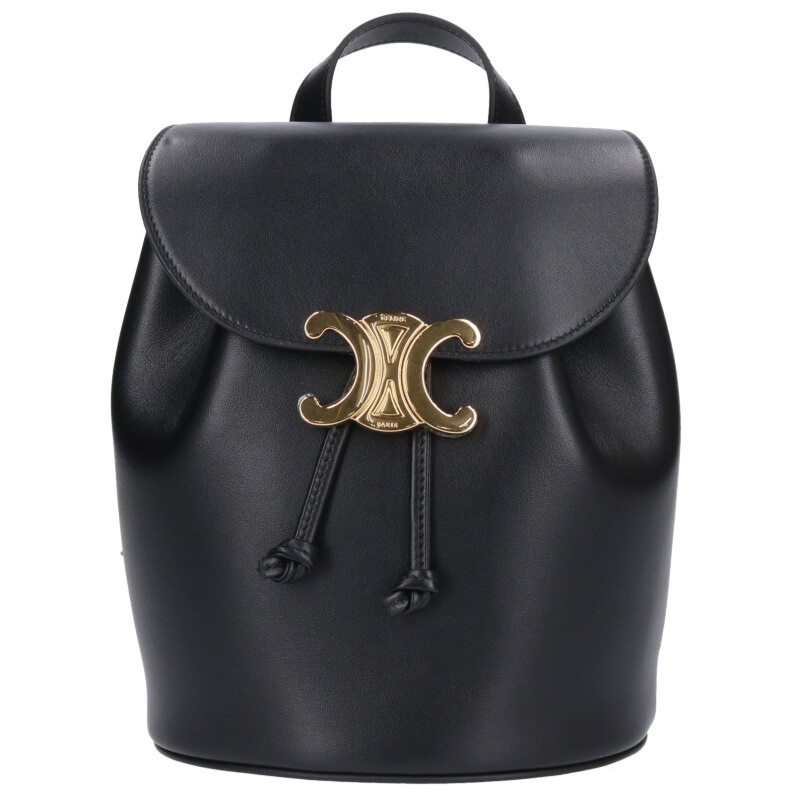 セリーヌ CELINE   ボニー トリオンフスムースカーフスキンバックパック(黒いこと×ゴールド)【329052】【SB01】【小物】【中古】bb51#rinkan*A バックパック・リュック-バッグ