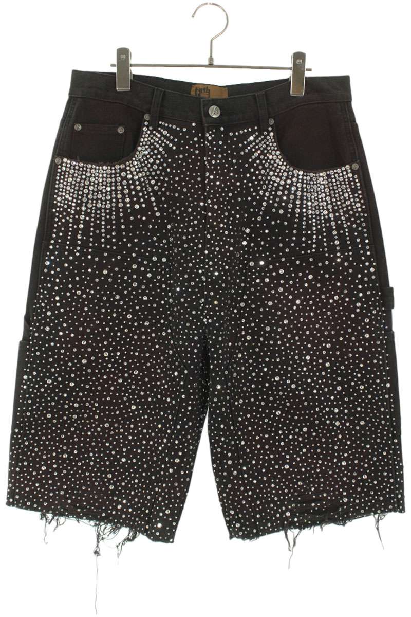 バースオブロイヤルチャイルド Birth Of Royal Child　 サイズ:M Shorts Redial 20k Diamond Jorts ラインストーン付きデニムハーフパンツ(ブラウン×クリア)【923062】【SB01】【メンズ】【中古】bb433#rinkan*B