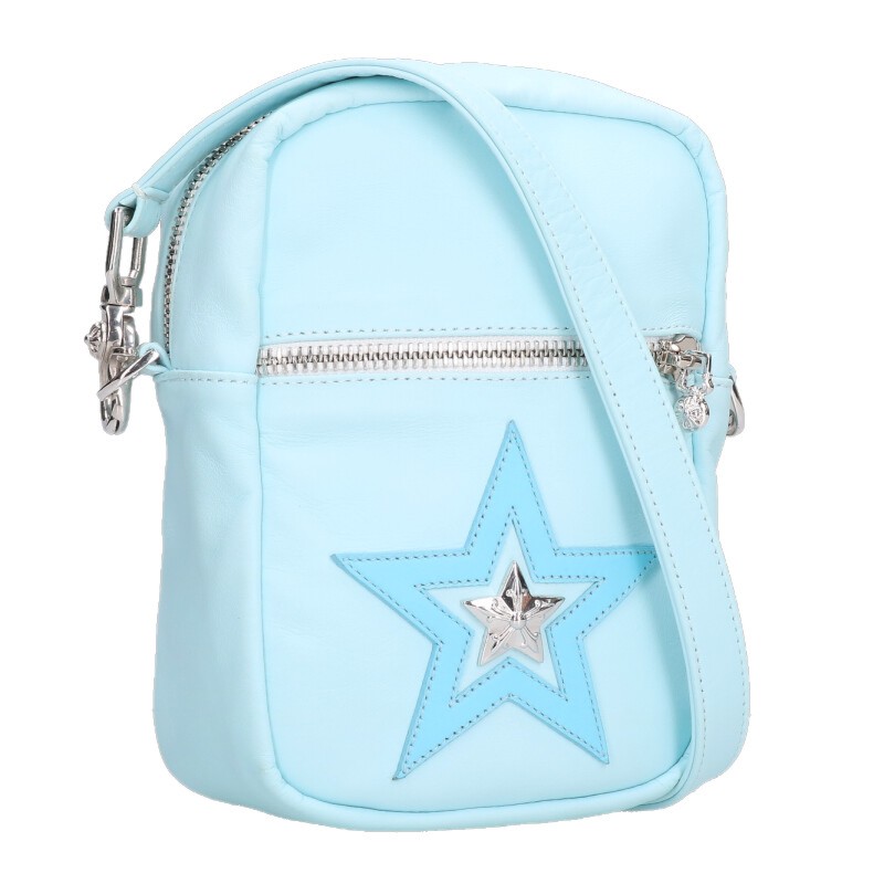 クロムハーツ Chrome Hearts　 TAKA MINI LTHR タカミニ スターモチーフレザーショルダーバッグ(ライトブルー×シルバー)【629052】【GZ11】【小物】【中古】bb396#rinkan*A