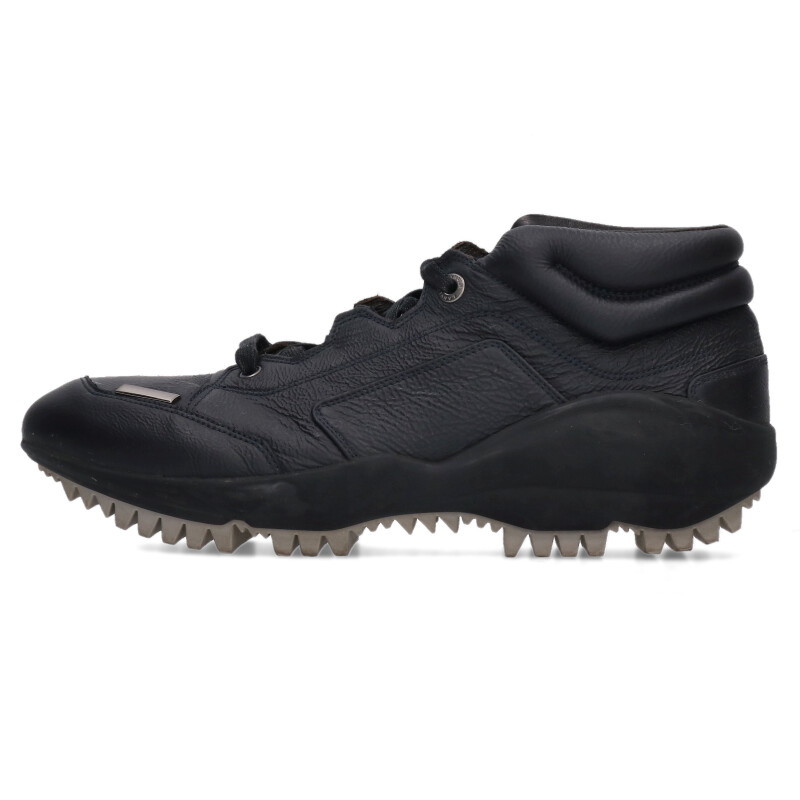 ランバン LANVIN　サイズ:9 FM-SKDMB0-VEPF-E15 Paper Effect Leather Running Sneakers シャークソールミドルカットレザースニーカー(ブラック)【100152】【BS99】【メンズ】【小物】【中古】bb87#rinkan*B｜RINKAN