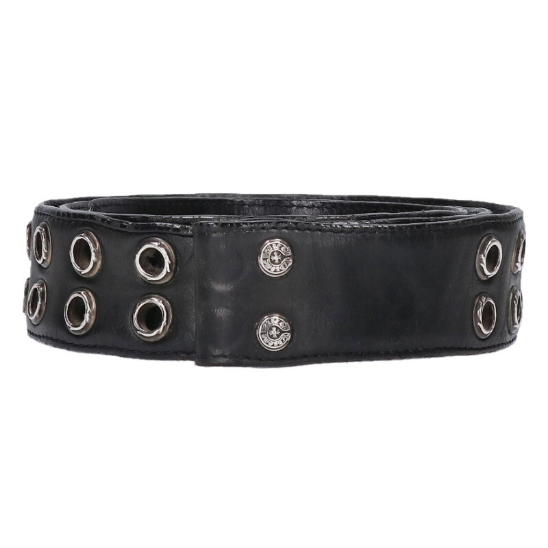 クロムハーツ Chrome Hearts 大いさ:36  STRAP DBL GROMMET ダブルグロメット なめし革三尺帯(黒いこと×しろがね色)【100152】【SJ02】【小物】【中古】bb339#rinkan*B