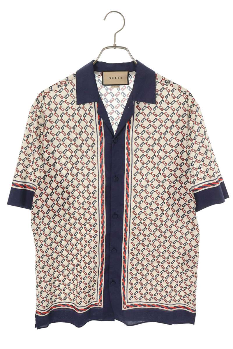 グッチ GUCCI　 サイズ:44 690464 ZAIZX 総柄デザイン半袖シャツ(ホワイト調)【914062】【OM10】【メンズ】【中古】bb132#rinkan*D