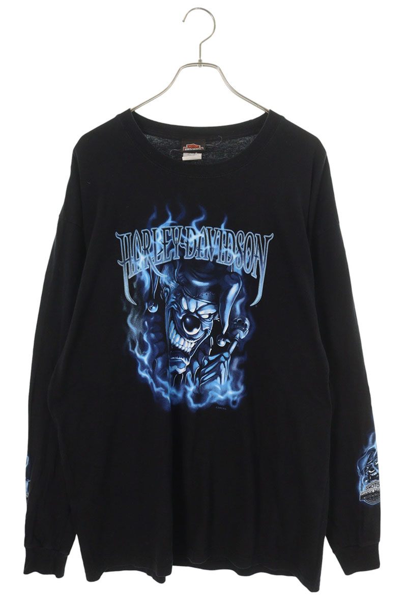 ヴィンテージ VINTAGE 大きさ:XL  HARLEY DAVIDSON ハーレーダビッドソン BLUE FLAME JOKERピエロ刷り上げる長袖カットソー(黒いこと×青み)【914062】【SB01】【メンズ】【中古】bb62#rinkan*C