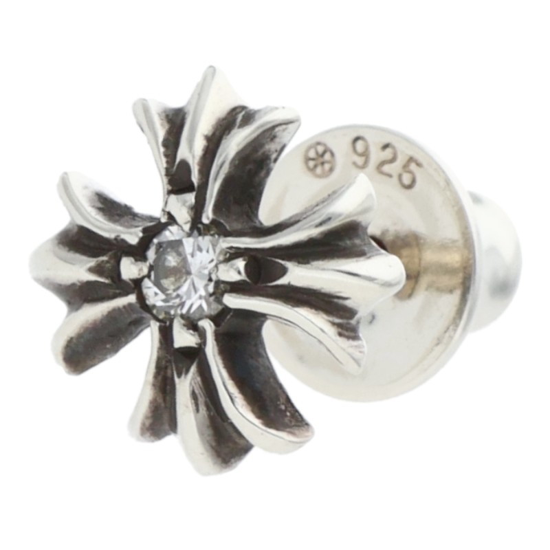 クロムハーツ Chrome Hearts　 No2 CH PLS DIA CHプラススタッド 1ダイヤ シルバーピアス(シルバー×クリア 0.73g)【210152】【NO05】【小物】【中古】bb92#rinkan*B