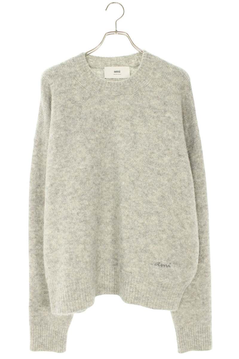 アミアレクサンドルマテュッシ AMI Alexandre Mattiussi　 サイズ:XL 25AW HKS824 ロゴ刺繍ニット(グレー)【010152】【OM10】【メンズ】【新古品】bb78#rinkan*N