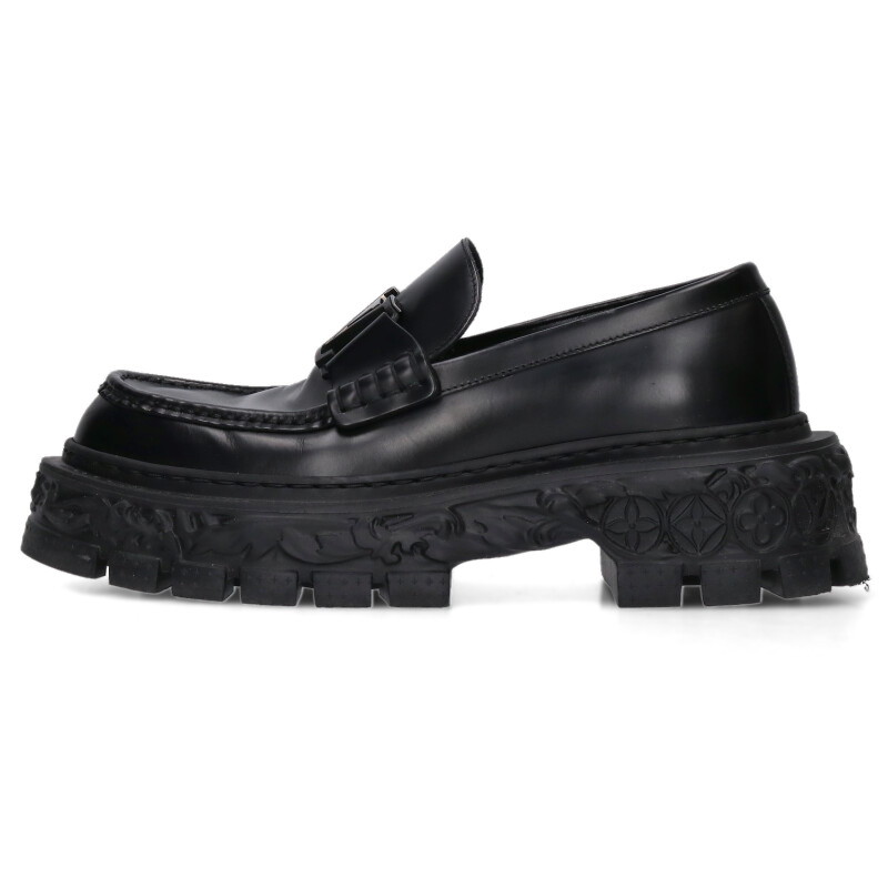 【ルイ・ヴィトン】クロコ型押し 厚底ローファー シューズ 黒メンズ 61/2M ルイ・ヴィトン】クロコ型押し 厚底ローファー シューズ 黒