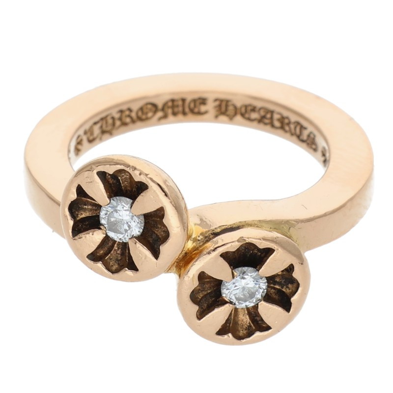 クロムハーツ Chrome Hearts 大きさ:5号  22K DBL NGTV CH PLUS DMND 2尖んがりダイヤゴールドリング(黄色ゴールド×せつ然たる 7.66g)【310152】【GZ11】【小物】【中古】bb209#rinkan*B