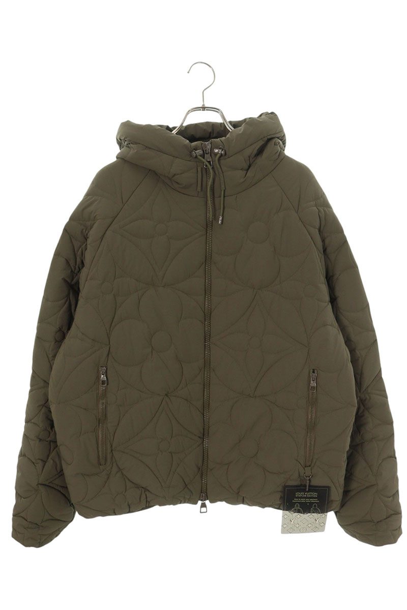 ルイヴィトン LOUISVUITTON　 サイズ:56 RM231Q PPX HMB47W LVSEフラワーキルテッドフーディ中綿ブルゾン(カーキ)【110152】【SB01】【メンズ】【中古】bb205#rinkan*C