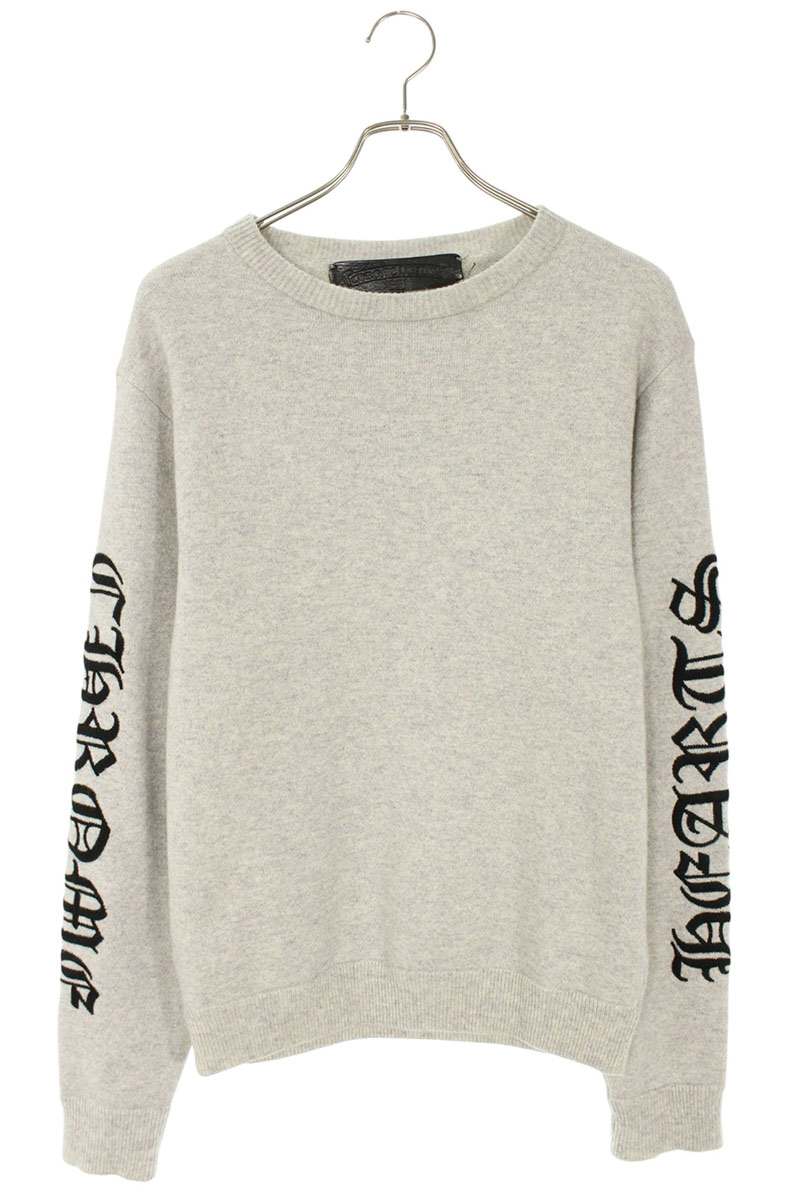 クロムハーツ Chrome Hearts サイズ:M 袖ロゴ刺繍カシミアニット(グレー)【310152】【SJ02】【メンズ】【中古】bb17#rinkan*B |RINKAN