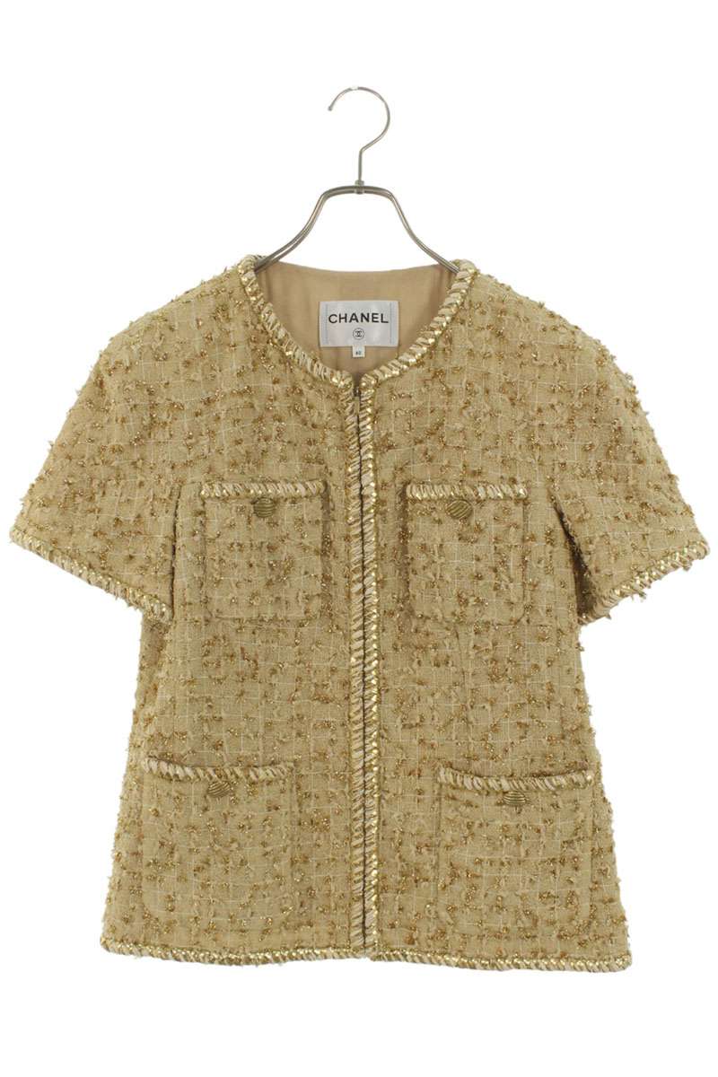 シャネル CHANEL 大きさ:40  P61192V46755 ツイードジップアップブルゾン(ベージュ×ゴールド)【114062】【BS99】【レディース】【中古】bb356#rinkan*A