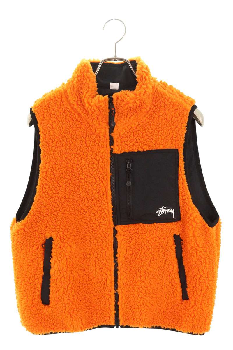 ステューシー STUSSY サイズ:S リバーシブルボアベスト(オレンジ×ブラック)【101152】【BS99】【メンズ】【中古】bb459#rinkan*B