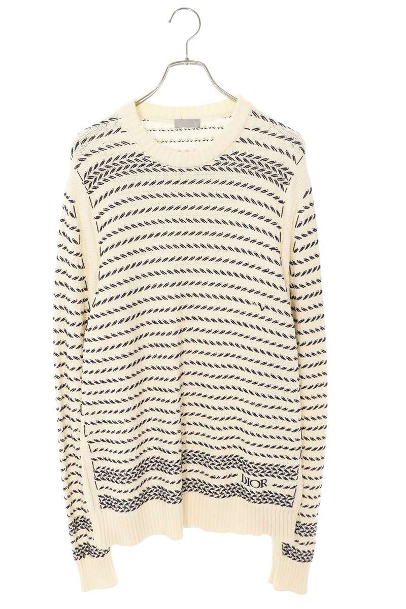 クリスチャンディオール DIOR 大きさ:L  21SS  183M630AT245 ロゴストライプニット(象牙色×米国海軍)【420152】【SB01】【メンズ】【中古】bb380#rinkan*B