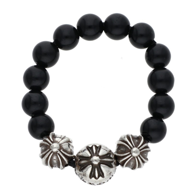 クロムハーツ Chrome Hearts　 サイズ:12号 BEAD RING ビーズ オニキスリング(シルバー×ブラック 総重量3.66g)【910152】【SS07】【小物】【中古】bb132#rinkan*B