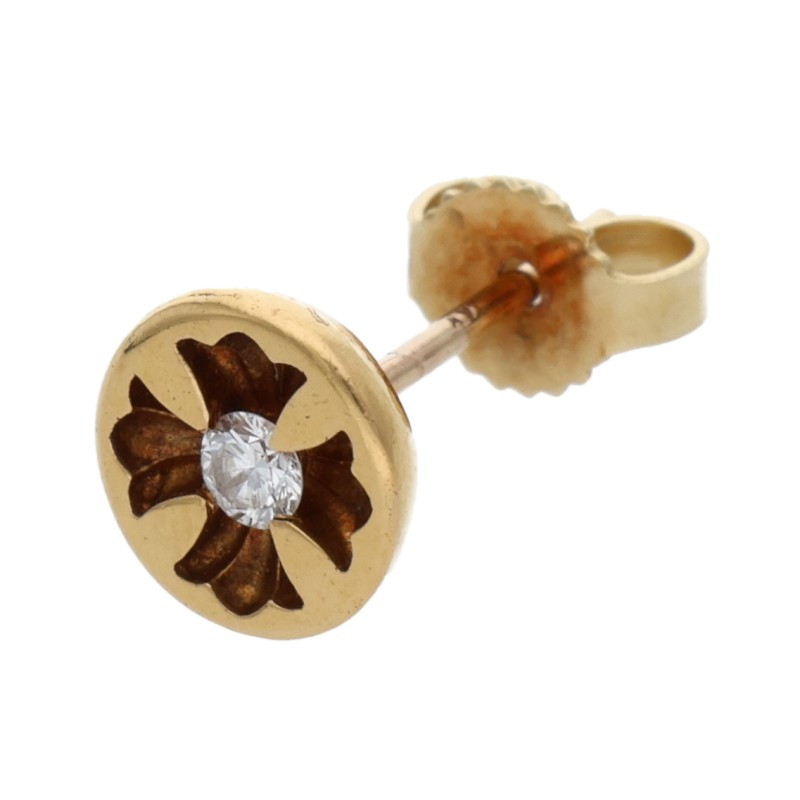 クロムハーツ Chrome Hearts　 22K STUD NGTV CH PLS DMND ネガティブCHプラス 1ダイヤゴールドピアス(イエローゴールド×クリア 1.72g)【910152】【SJ02】【小物】【中古】bb17#rinkan*B