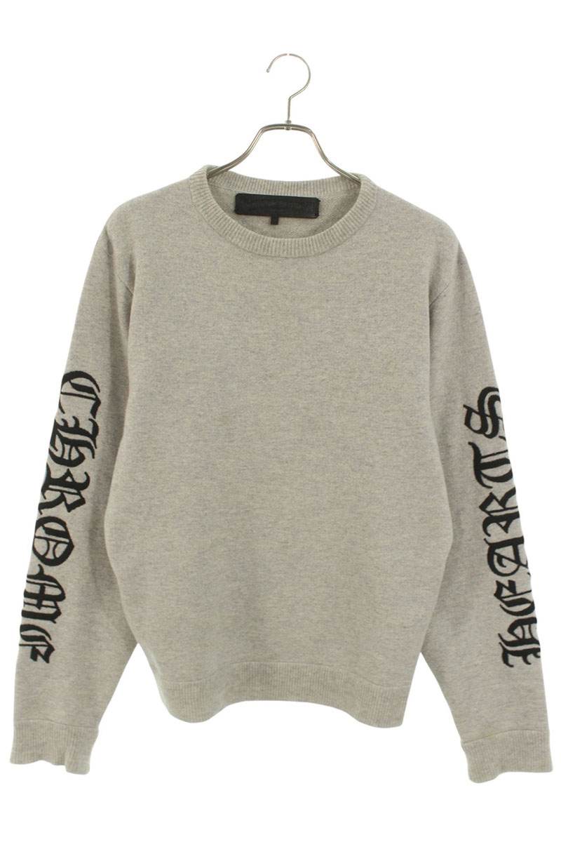 クロムハーツ Chrome Hearts 大いさ:M 袖ロゴタイプ刺しゅうカシミヤ編み物(薄墨色)【020152】【GZ11】【メンズ】【中古】bb17#rinkan*B