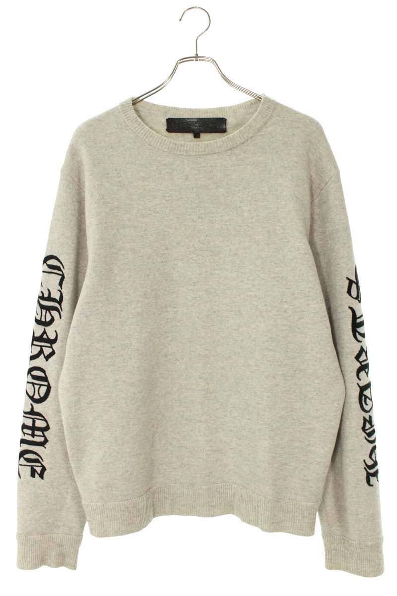 クロムハーツ Chrome Hearts　 サイズ:L 袖ロゴ刺繍カシミアニット(グレー)【220152】【OS06】【メンズ】【中古】bb459#rinkan*B
