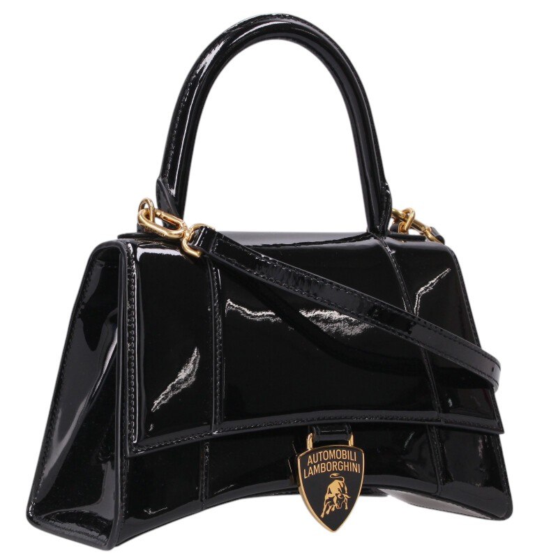 バレンシアガ BALENCIAGA　 829007 Automobili Lamborghini Hourglass Handbag Small 2WAYパテントレザーショルダーバッグ(ブラック&times;ゴールド)【220152】【SS13】【小物】【中古】bb356#rinkan*B｜RINKAN