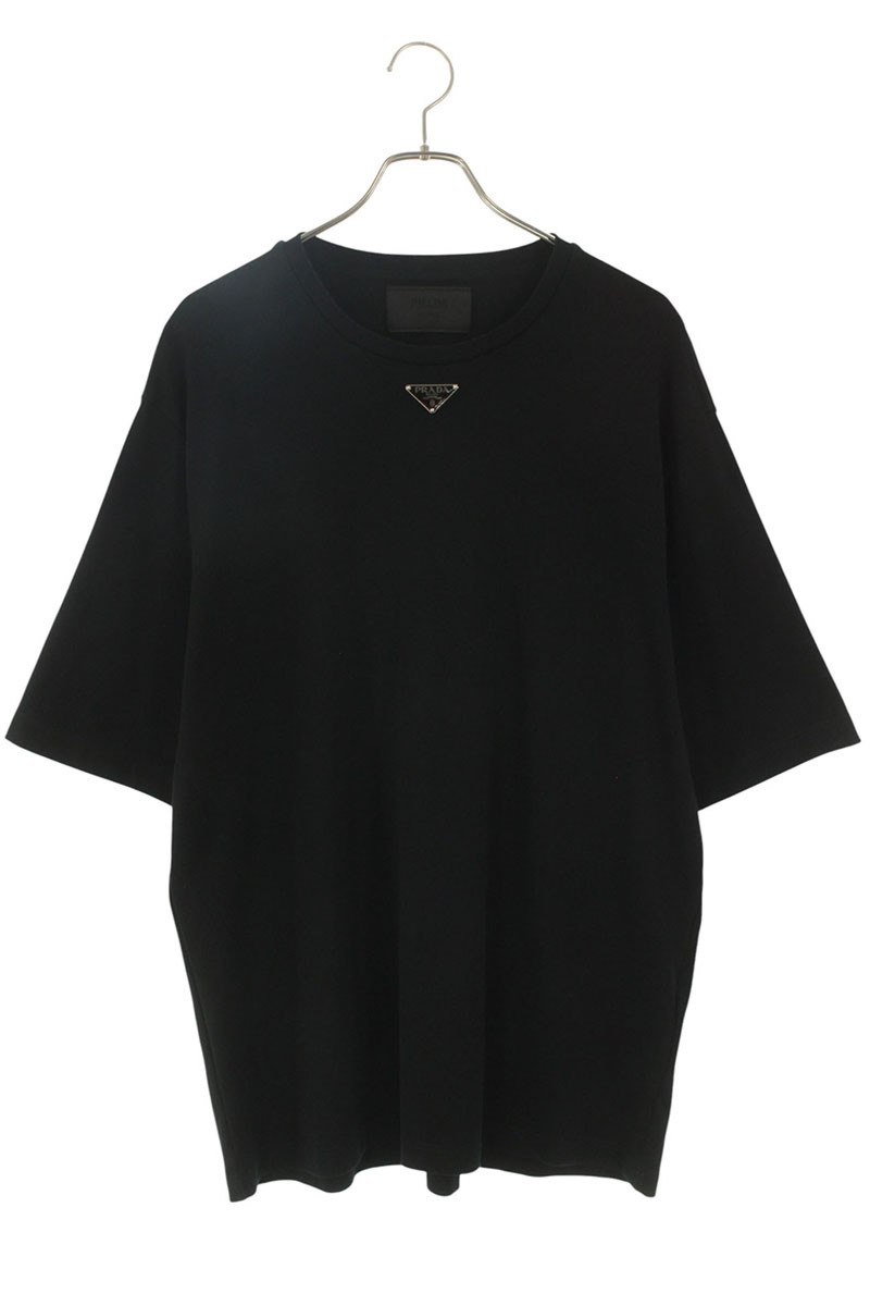プラダ PRADA　 サイズ:XL UJN861 S232 240 トライアングルロゴプレートTシャツ(ブラック)【114062】【SB01】【メンズ】【中古】bb315#rinkan*B