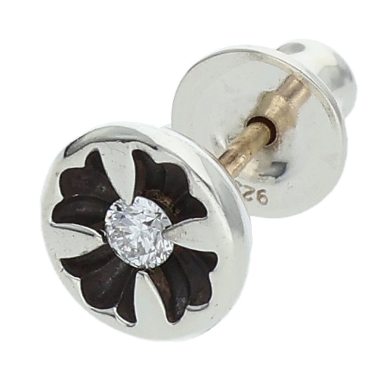クロムハーツ Chrome Hearts　 STUD NGTV CH PLS DMND ネガティブCHプラススタッド 1ダイヤ シルバーピアス(シルバー×クリア 1.12g)【520152】【GZ11】【小物】【中古】bb376#rinkan*B