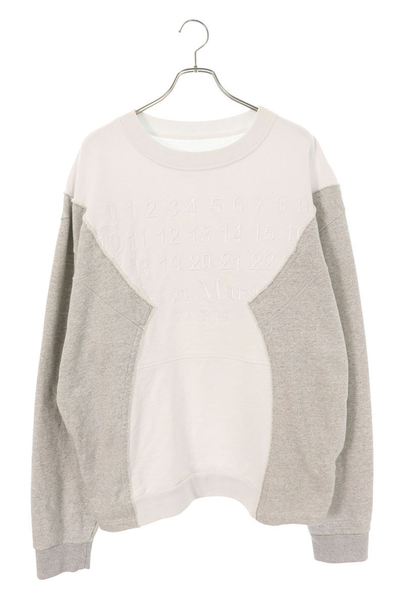 メゾンマルジェラ Maison Margiela 大きさ:50  S50GU0129 再組み上げるロゴタイプ刺しゅうクルーネックスウェット(白いこと×薄墨色)【801152】【OM10】【メンズ】【中古】bb127#rinkan*B