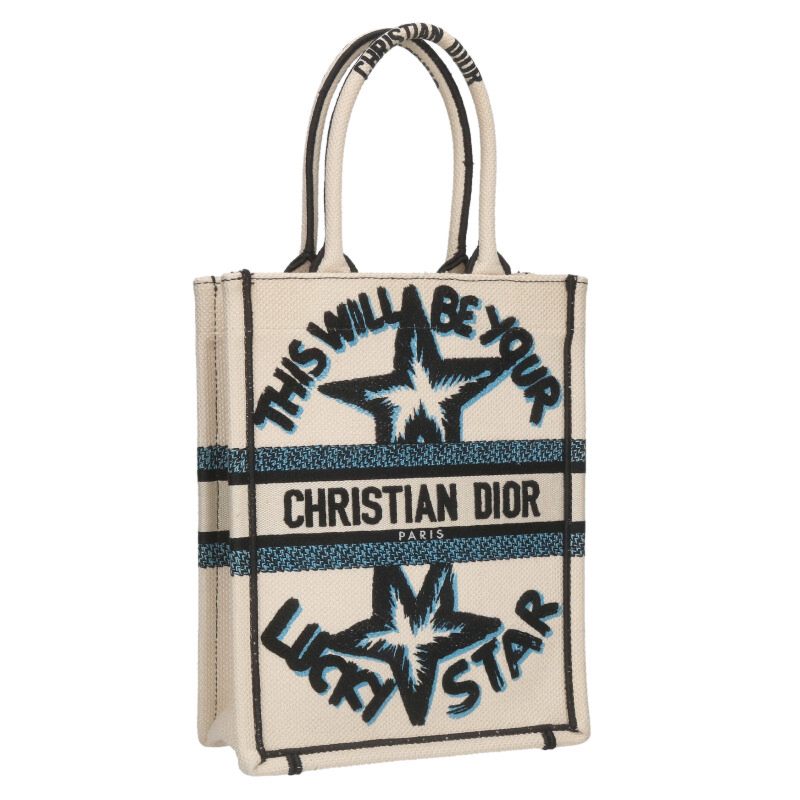 クリスチャンディオール Christian Dior　 M1272ZRGV BOOK TOTE ブックトート スター刺繍キャンバスハンドバッグ(ホワイト調)【720152】【BS55】【小物】【中古】bb376#rinkan*B