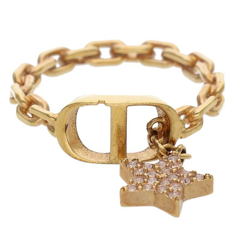 ディオール DIOR サイズ:13号/L スター装飾チェーンモチーフリング(ゴールド 2.49g)【702152】【BS99】【小物】【中古】bb420#rinkan*B