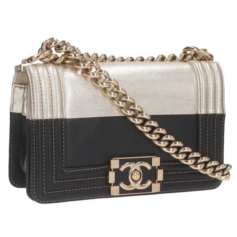 シャネル CHANEL　 サイズ:20 ボーイシャネル20 バイカラー カーフスキンチェーンショルダーバッグ(ブラック×ゴールド調)【920152】【SB01】【小物】【中古】bb459#rinkan*B
