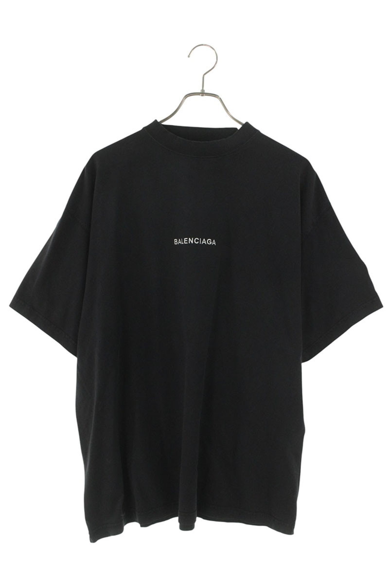 バレンシアガ BALENCIAGA　 サイズ:L 25AW 831305 TSVH4 アームワッペンユニフォームマーチTシャツ(ブラック)【030152】【SB01】【メンズ】【中古】bb30#rinkan*C