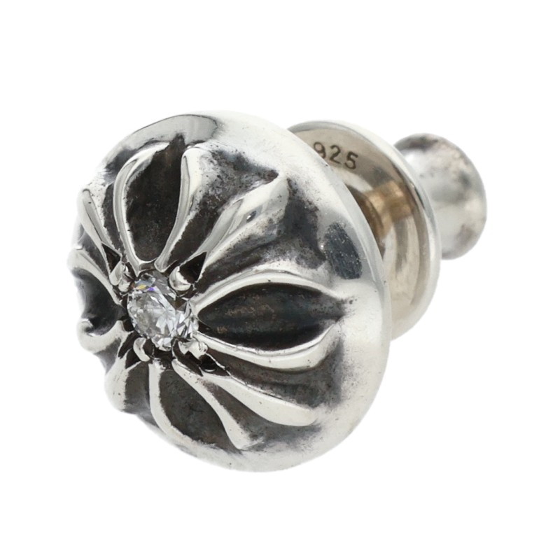クロムハーツ Chrome Hearts   STUD CRSBLL DIA クロスボールスタッド 1金剛石 しろがね色ピアス(しろがね色×せつ然たる 1.2g)【301152】【聞き入れる15】【小物】【中古】bb334#rinkan*B