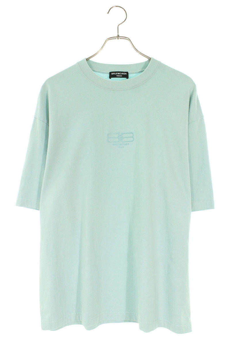 バレンシアガ BALENCIAGA サイズ:M 612966 TMVG7 BBロゴ刺繍オーバーサイズTシャツ(ライトブルー調)【924062】【OM10】【メンズ】【中古】bb295#rinkan*B|RINKAN