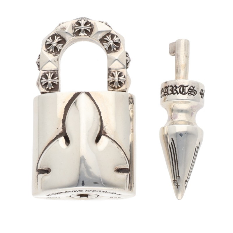 クロムハーツ Chrome Hearts   PADLOCK FLERKNEE P D パドロックフレアニー PAVE金剛石 しろがね色頸飾りいの一番(しろがね色×せつ然たる 総掛け目 約62.47g)【301152】【SS07】【小物】【中古】bb396#rinkan*S