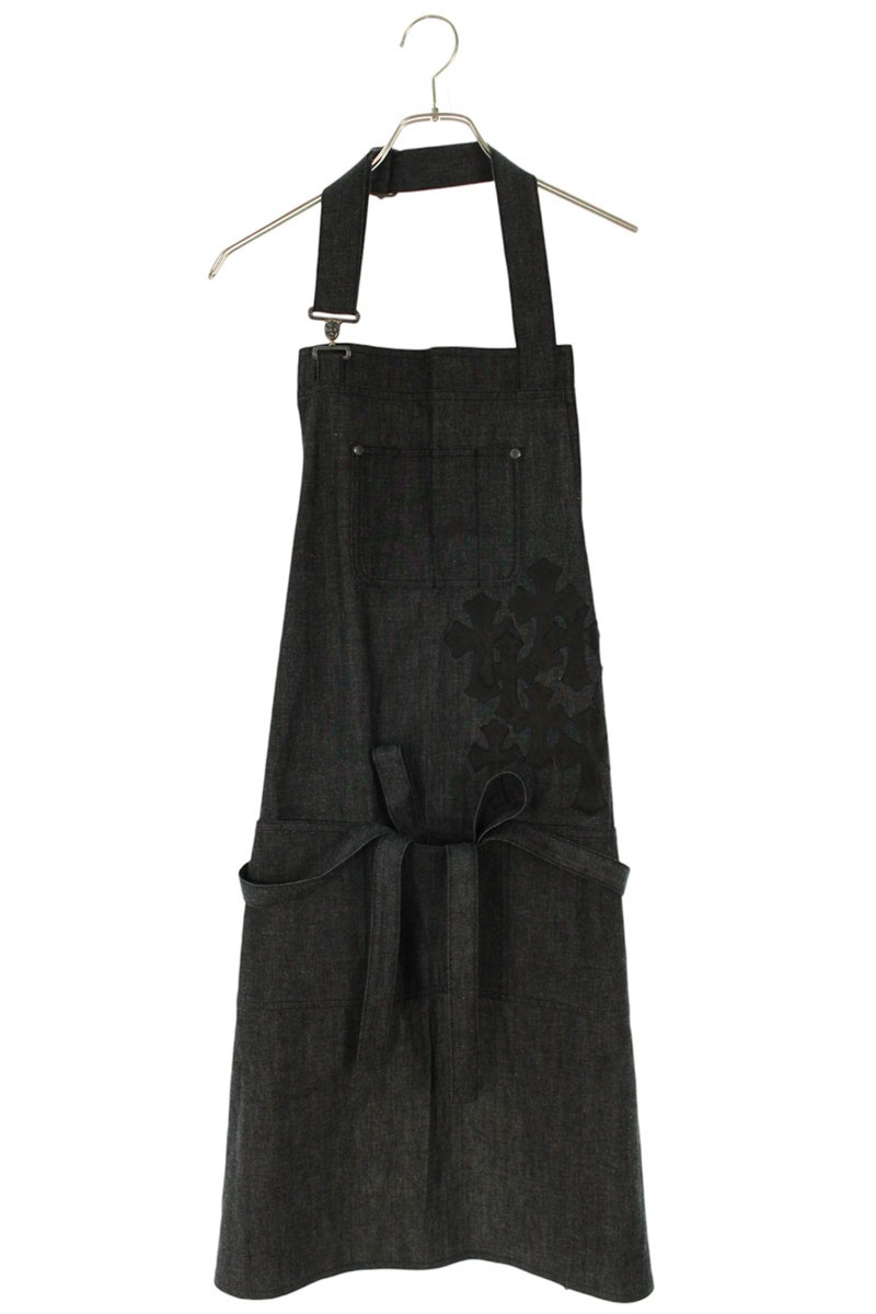 クロムハーツ Chrome Hearts   CEMETERY CROSS APRON セメタリークロスパッチデニムエプロン(黒いこと×しろがね色)【401152】【SJ02】【中古】bb17#rinkan*S